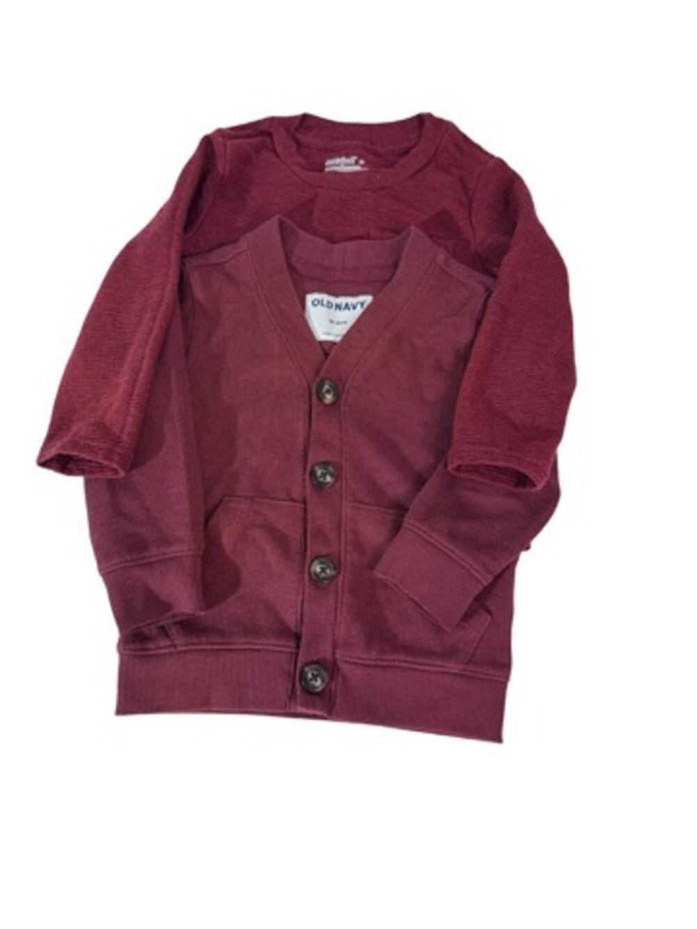 Toddler 18-24m burgundy old navy cardigan and cat and jack long sleeve shirt